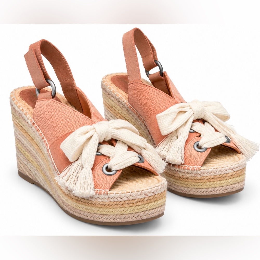 Chloe Qai Platform Espadrille Bow Lace Up Slingback Sandals Shoes 36/ 6